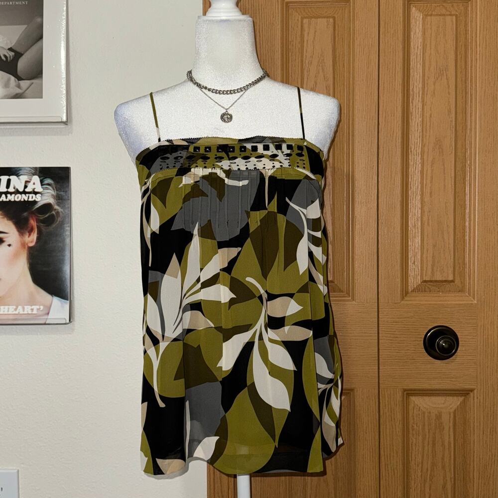 NWT Josephine Chaus Pleated Beaded Boho Blouse Top Women's Size 6 Green Brown